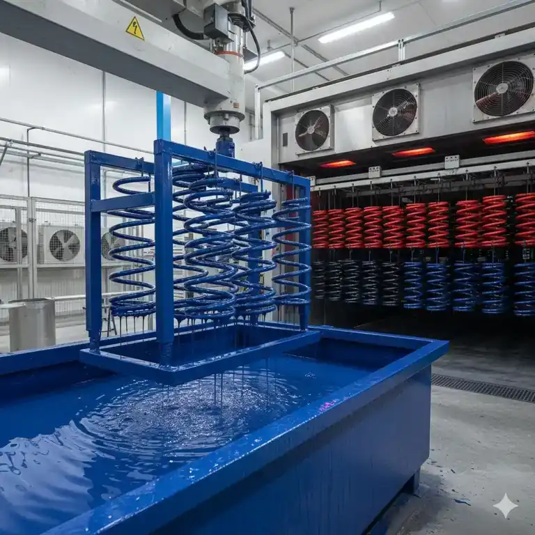 Molas pintadas em linha de produção com tinta industrial